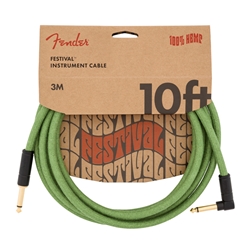 Fender Festival Instrument Cable (Striaght - Right Angle), 10' Pure Hemp Green